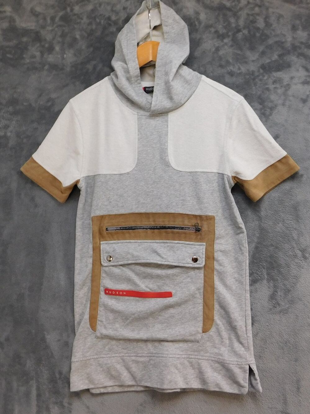 Hudson Outerwear Women's Sz S Short Sleeve Hoodie Gray Colorblock Zip Pocket
